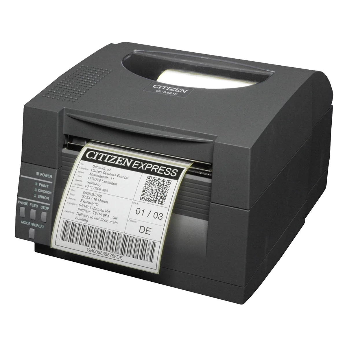 Citizen CL-S521II-EPUBK-C 203 dpi Direct Thermal Barcode Printer with LAN and Cutter, Gray