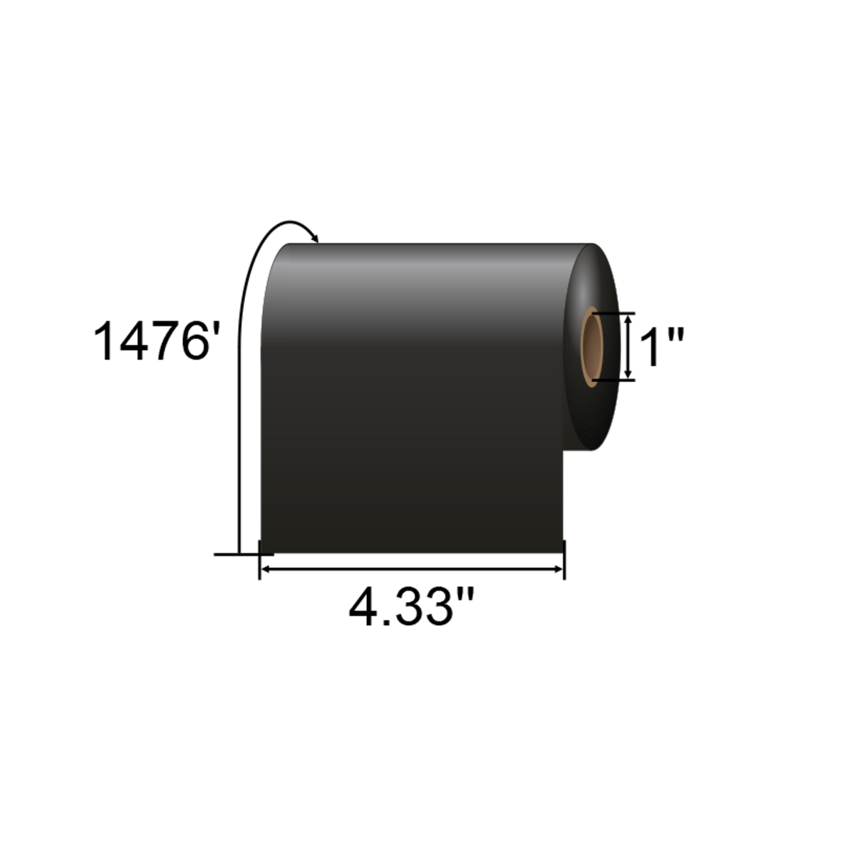 ARMOR-IIMAK T65053IO AWR1 black wax ribbon, 4.33-inch x 1476-foot — dimension illustration
