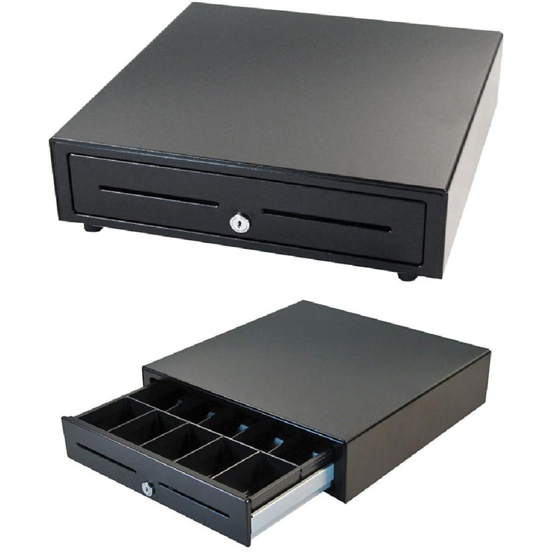 APG, Vasario Series, Multipro 24v, Black, Painted Front, 16x16, Dual Media Slots, Fixed 5x5 Till, Requires Cable (VB320-BL1616) (VB320-BL1616) – POS Cash Drawer