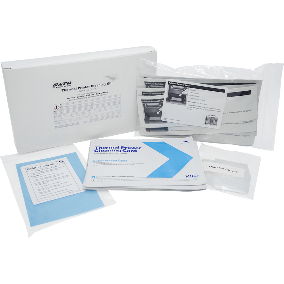 SATO Cleaning Kit for Tt Printers (1 Print Head Cleaning Sheet; 12 Adhesive Remover Swabs; 12 Presaturated Cleaning Cards, 1 Glove)- Get Quote -... - official SATO product image