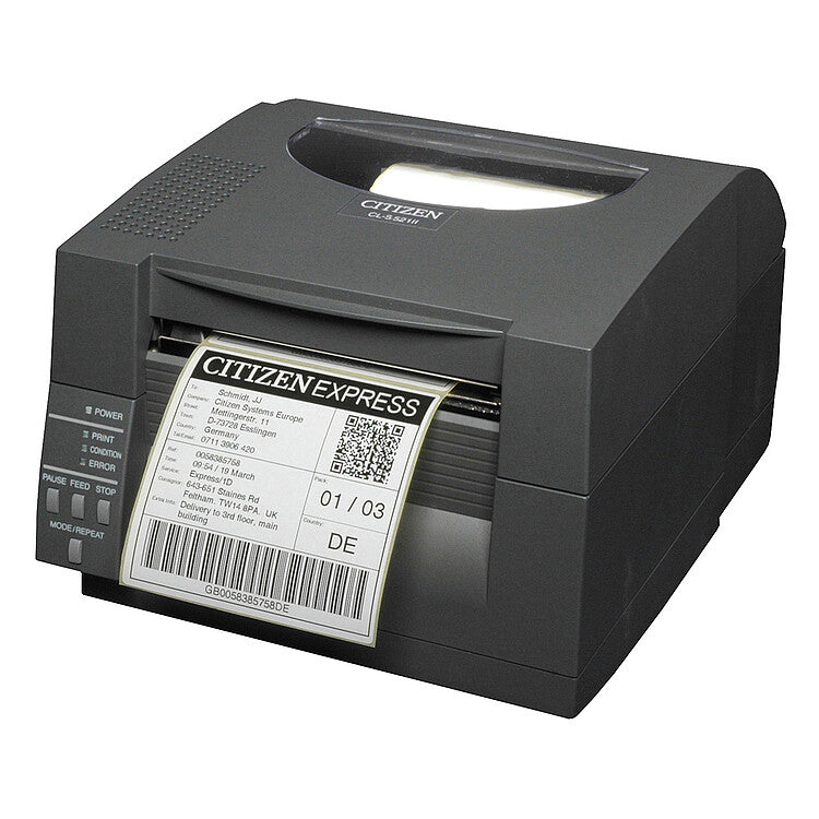 Citizen CL-S521II Direct Thermal Barcode Printer, 203 dpi, Premium LAN, Gray - official Citizen product image