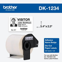 Brother Mobile 2.3"X3.4" (60MMX86MM) White Name Badge Labels, 260 LABELS/ROLL - DK1234 - official Brother Mobile product image