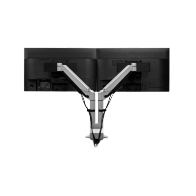 HAT Design Works, Dual Monitor Arm with Top Down Mount Silver