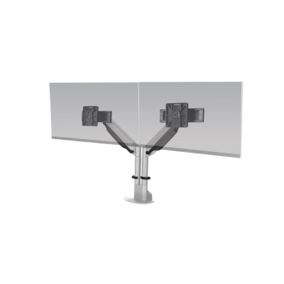 HAT Design Works, Dual Monitor Arm with Top Down Mount Silver