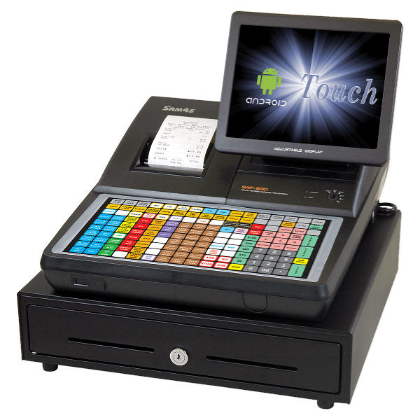 SAM4s SAP-630II FT flat keyboard Android POS terminal with printer cash drawer and customer display