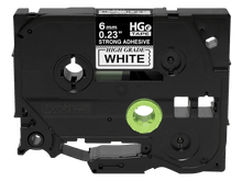 Brother Mobile 0.23 in X 26.2 Ft (6MM X 8M), Black Ink on White Label, EXTRA-STRENGTH Adhesive, 5 Pack - HGES2115PK - official Brother Mobile product image