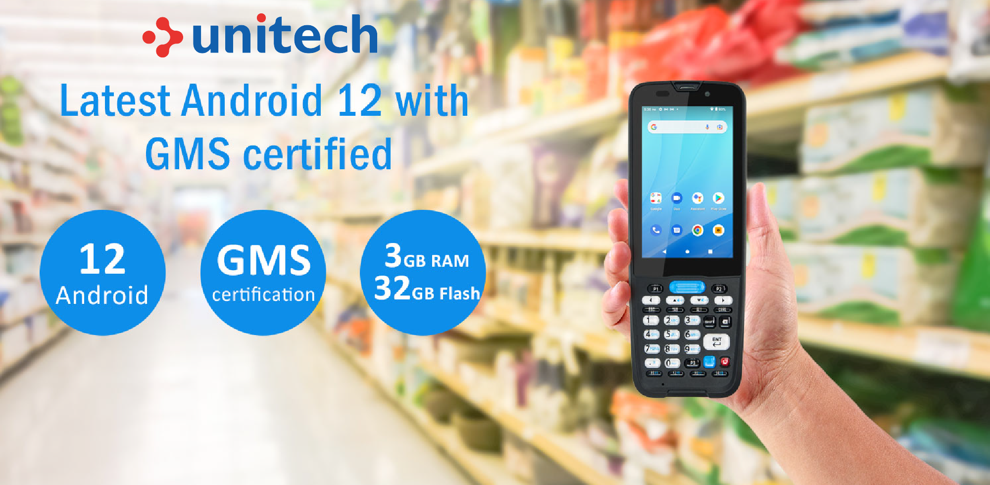 Unitech, HT330, Android 12 GMS, 2D, BT, WIFI, 4G LTE, Camera, GPS, wit