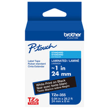 Brother Mobile Refer to TZE355G Increments of 6, P-TOUCH, Std Laminated Tapes, 1IN X 26.2FT White on Black (Warning: Cancer Risk From Exposure to... - official Brother Mobile product image