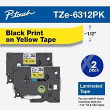 Brother Mobile 0.47 in X 26.2 Ft (12MM X 8M), Black Ink on Yellow Label, 2 Pack - TZE6312PK - official Brother Mobile product image