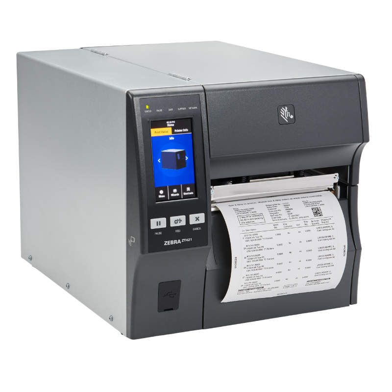 Zebra ZT421, Thermal Transfer, 6", 300 DPI, Us Cord, Serial, USB, 10/100 Ethernet, Bluetooth 4.1/MFI, USB Host, Peel, Ezpl, Row - ZT42163-T110000Z