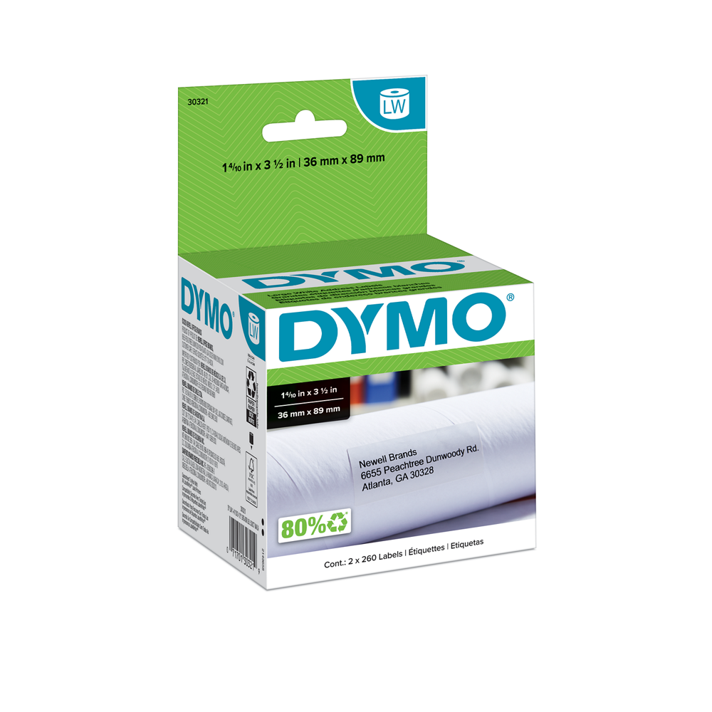 DYMO 30321 LabelWriter Address Labels – 1.4" x 3.5", 260/Roll, 2 Rolls/Pack — manufacturer packaging