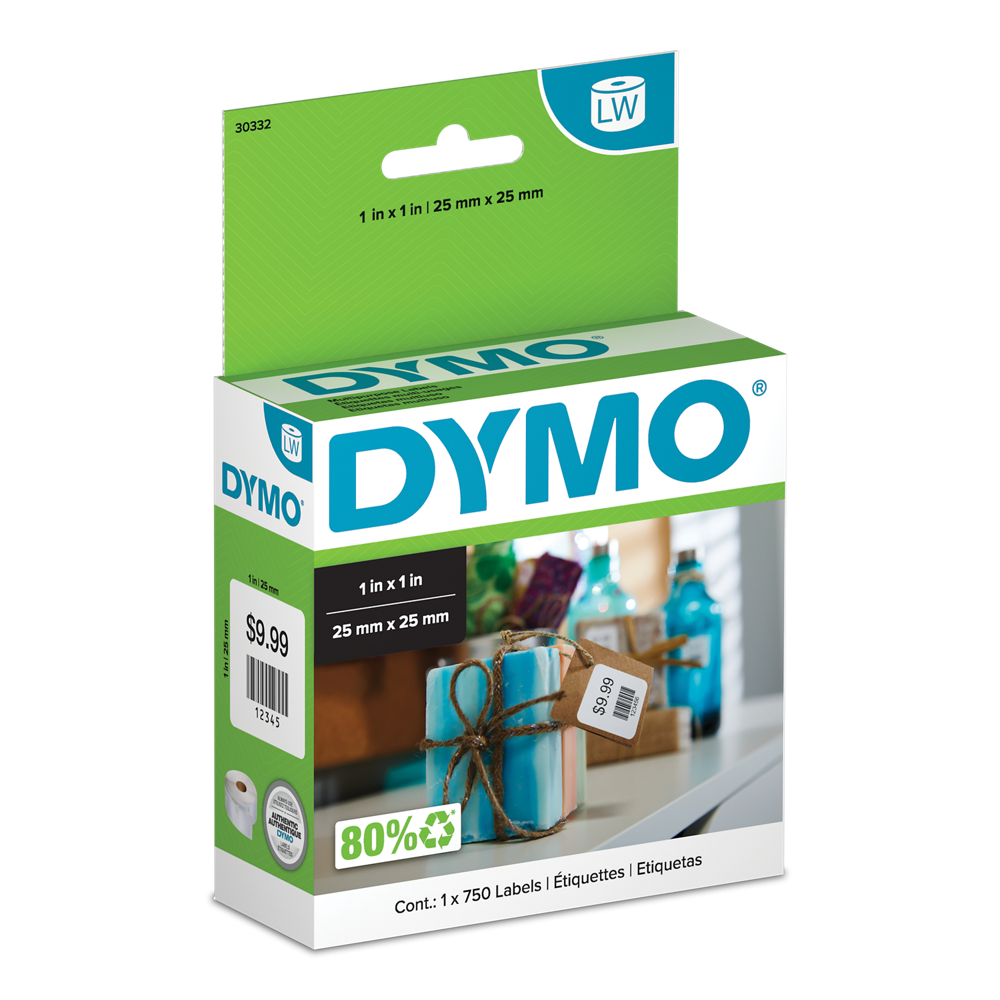 DYMO 30332 LabelWriter Multi-Purpose Labels – 1" x 1", 750/Roll — manufacturer packaging