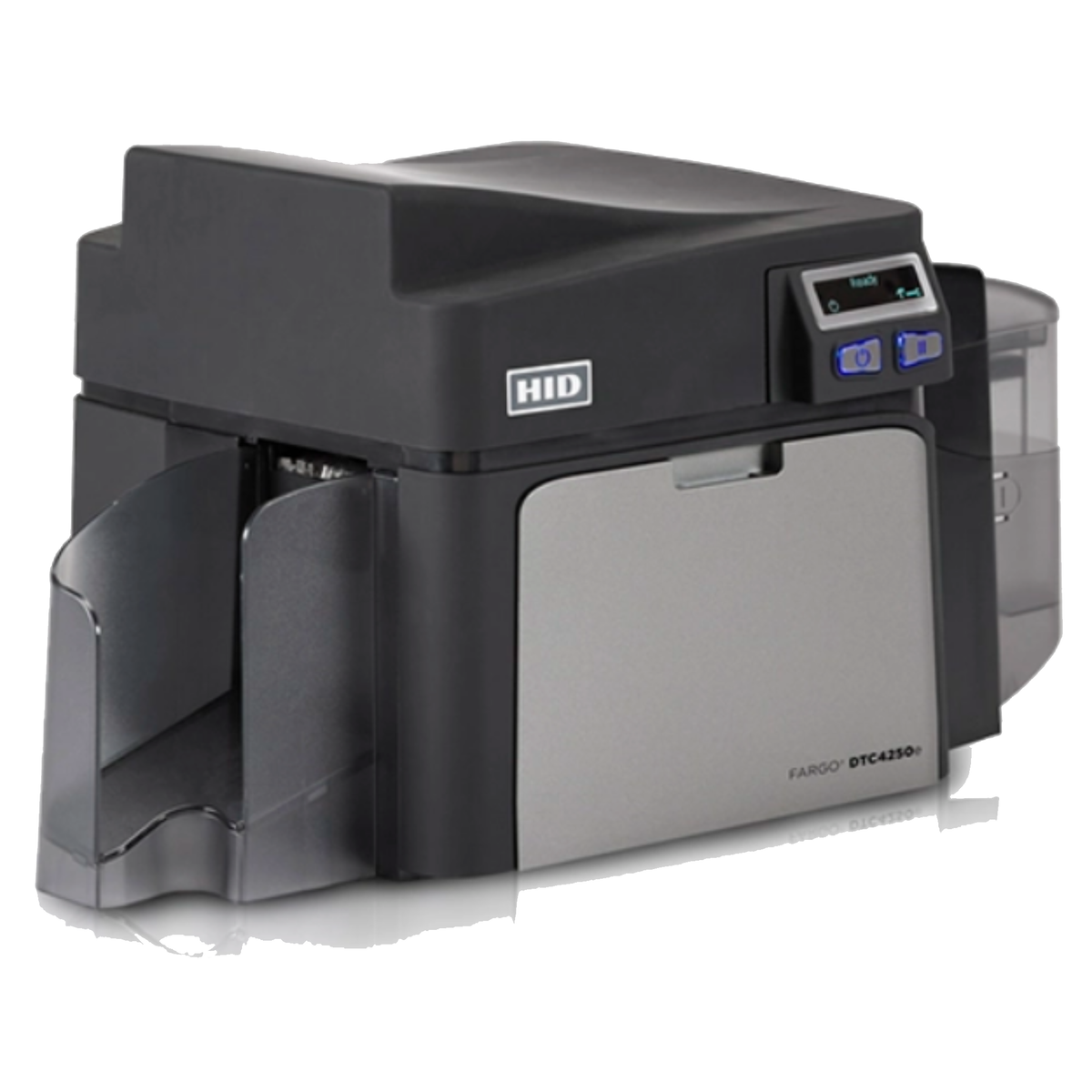 HID Fargo DTC4250E. Single Sided with USB and Ethernet. 100 Card Input Hopper, Standard, 3YR Warranty with Registration - 052000