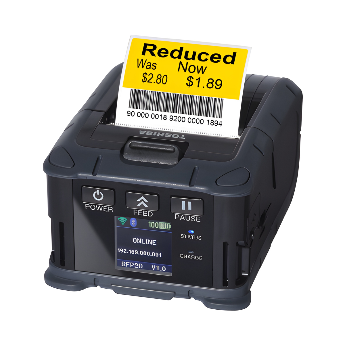 Toshiba Tabs, Portable Direct Thermal Printer, 2" 200 DPI 6 Ips - Center - Flat HEAD/PEELER - BLUETOOTH/USB - ESC-POS/ZPL - B-FP2D-GH30-QM-S