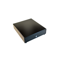 APG, (VP101-BL1616) Vasario Manual Cash Drawer (Painted Front, Push Button, without Media Slots, 16 Inch x 16 Inch and B10 Till) - Color: Black