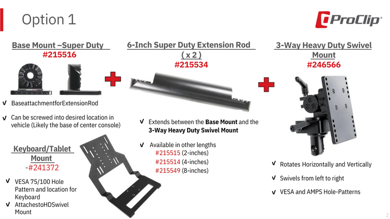 Proclip Vehicle Mounting Bundle VESA and AMPS Pattern