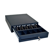 M-S Cash Drawer, Standard 8-Coin/5-Bill, 16x16, Black, Bottom Exit Cable, Printer Interface, Cable Included